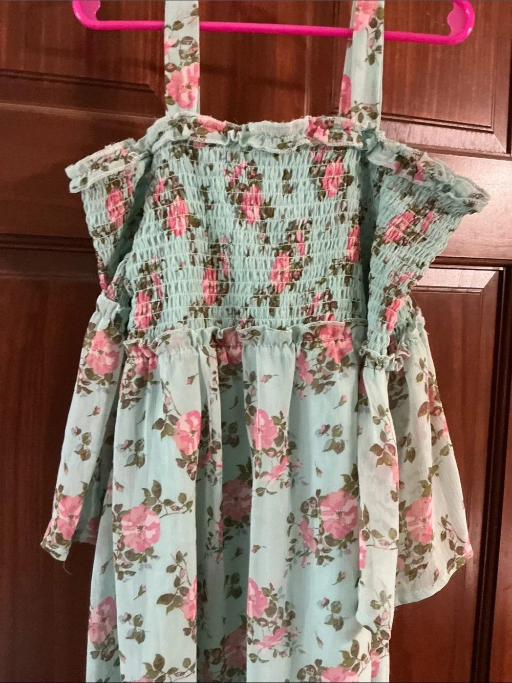 Girls' Mint Green Floral Off-Shoulder Dress